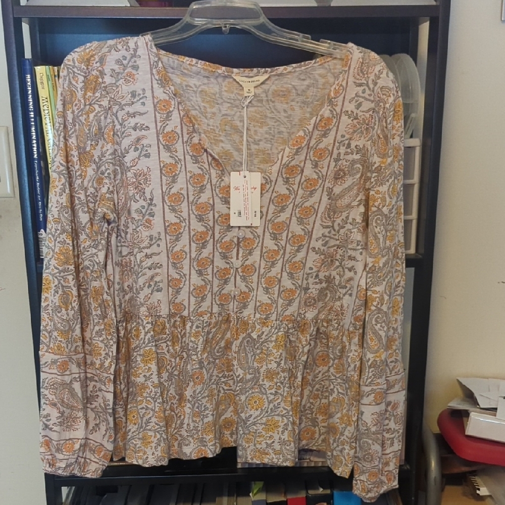 Lucky Brand Floral Peplum Blouse in Cream and Yellow